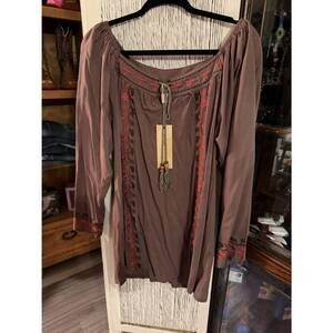 NEW URBAN MANGOZ women's embroidered 3/4 dress in chocolate